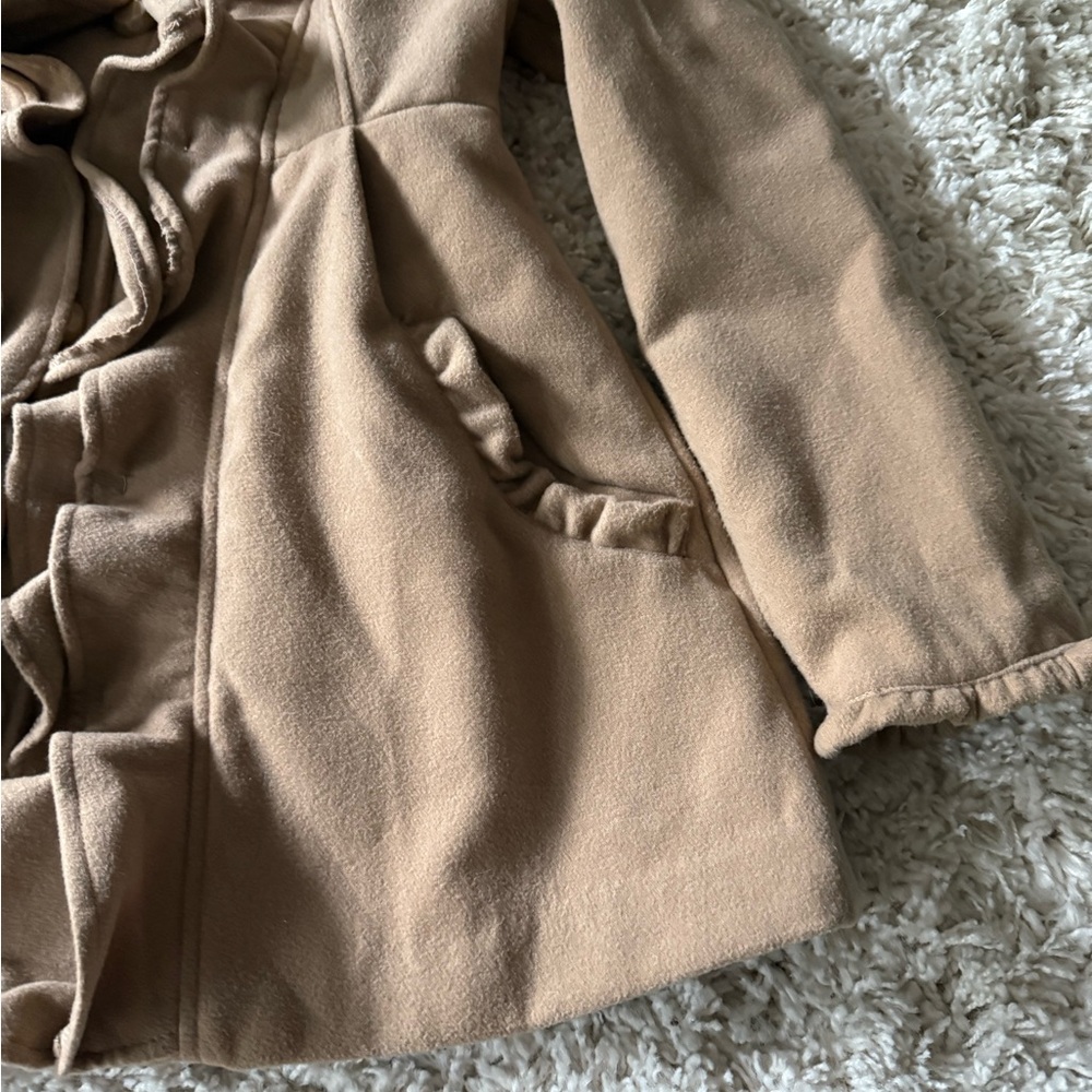 Jolt Camel Ruffle Front Trench Coat - Picture 3 of 8